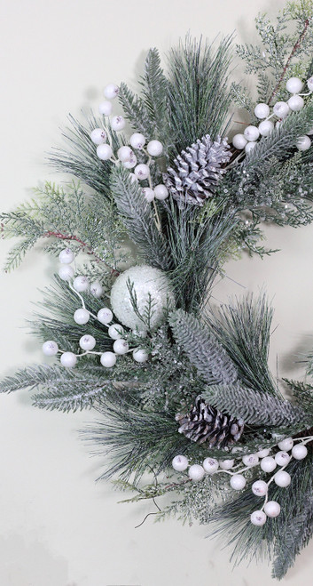 Frosted Mixed Pine and Pine Cone Artificial Christmas Wreath, 24-inch, Unlit