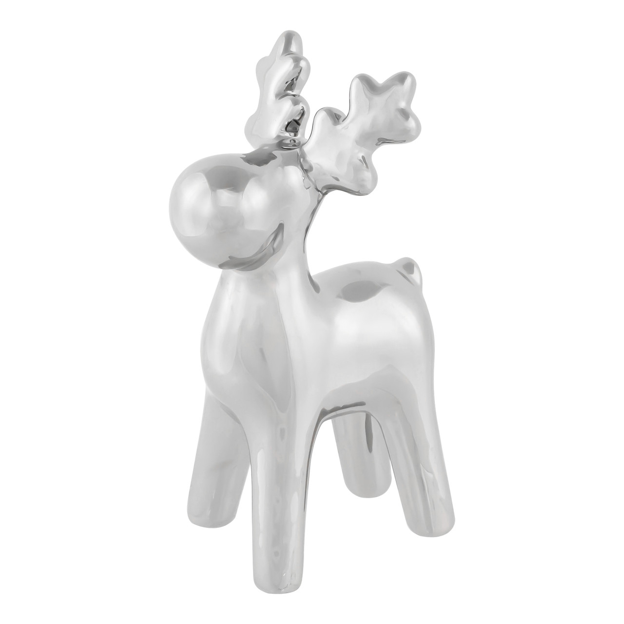 Sleek Ceramic Standing Moose Christmas Figurine - 7" - Silver Finish