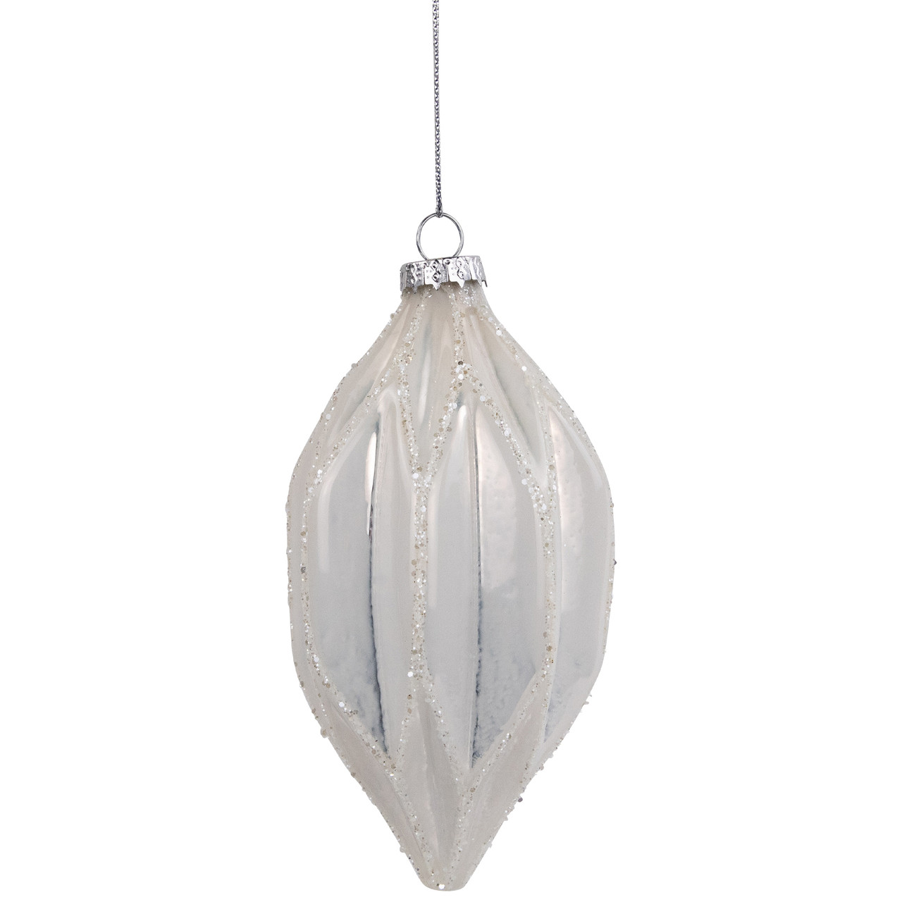 4.5" White and Silver Glitter Finial Glass Christmas Ornament