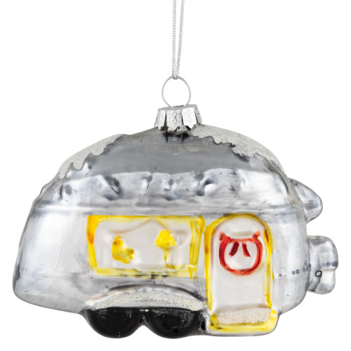 4.25" Silver Teardrop Camper Glass Christmas Ornament