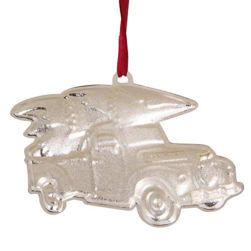 3.5" Red and Silver Country Pick Up Truck with European Crystals Christmas Ornament