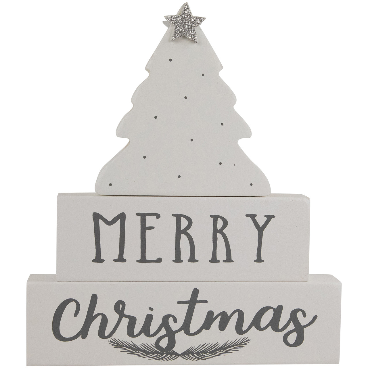 Star Topped Tree "Merry Christmas" Wooden Block Decoration - 6.75"