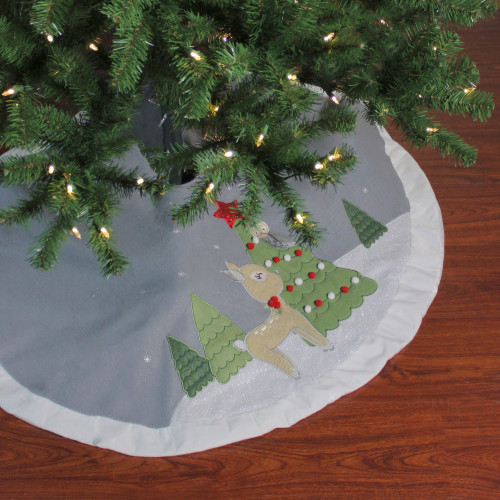 48" Gray and White Deer with Owl Christmas Tree Skirt