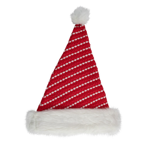 17" Red and White Striped Santa Hat With Pom Pom