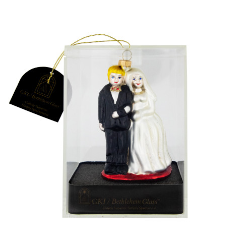 Glittered Bride and Groom Glass Christmas Ornament - 3.75"