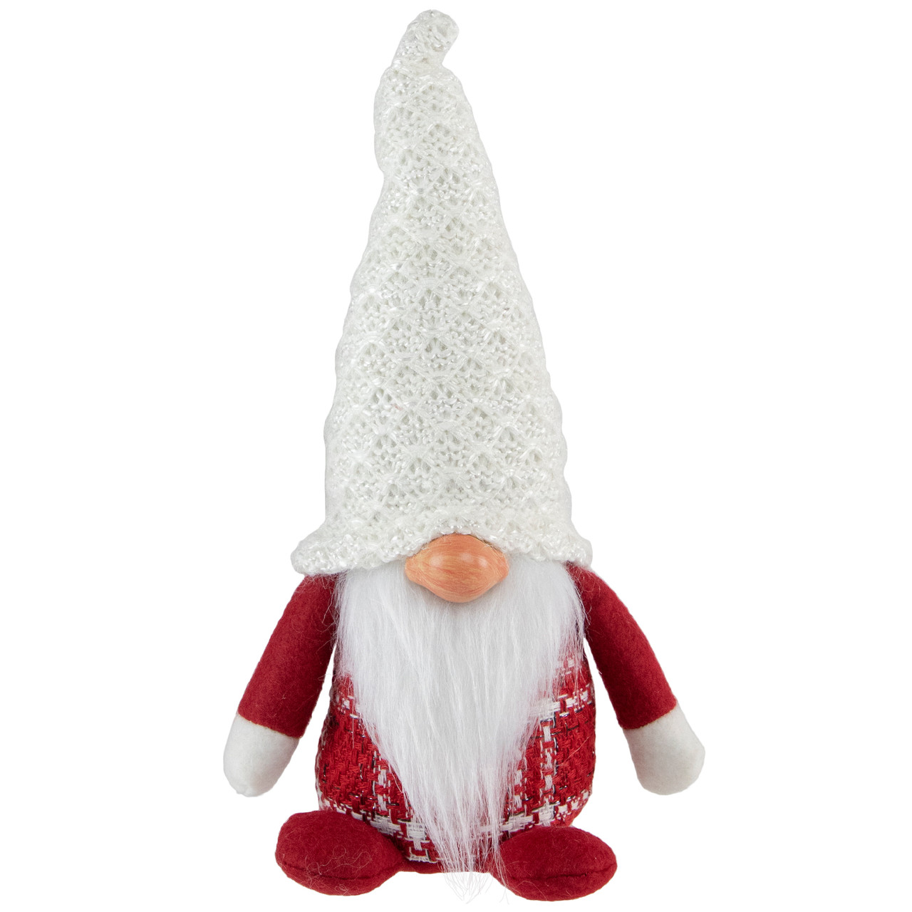 Plaid Boy Gnome Christmas Figurine - 9.5" - Red and White