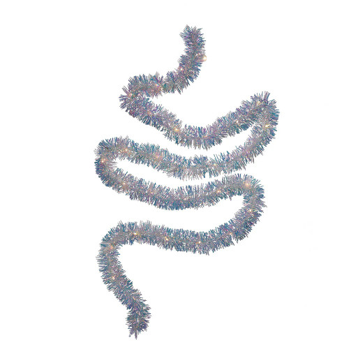 9.25' LED Lighted Iridescent Tinsel Christmas Garland, Warm White Lights