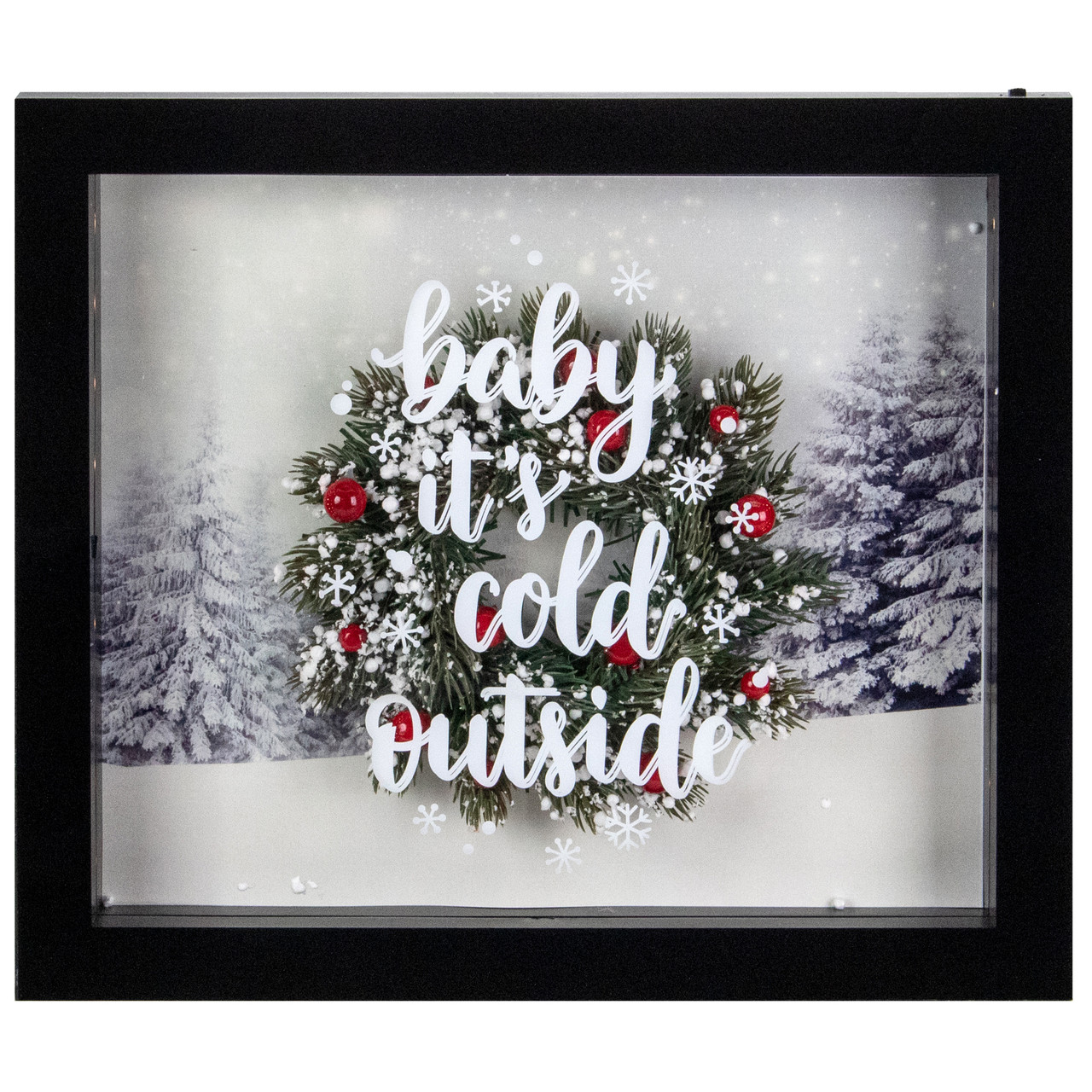 LED Lighted Framed 3D "Baby It's Cold Outside" Christmas Wall Art - 14" - Black