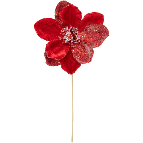 18" Red Magnolia Glittered Christmas Stem Spray