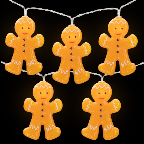 10-Count LED Orange Gingerbread Men Christmas Fairy Lights, 4ft, Copper Wire