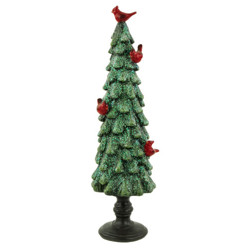Glittered Tree with Cardinals Christmas Decoration - 11" - Green and Red