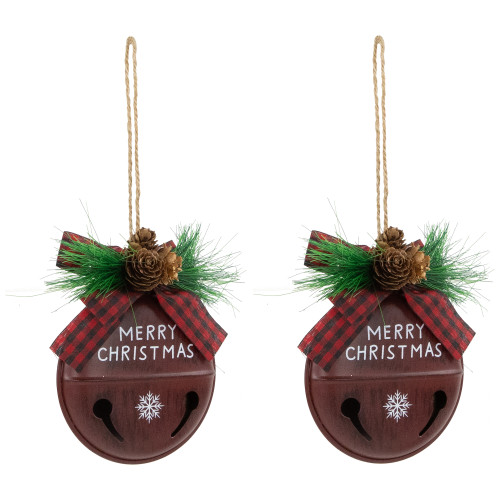 Snowflake "Merry Christmas" Jingle Bell Disc Ornaments - 5" - Set of 2