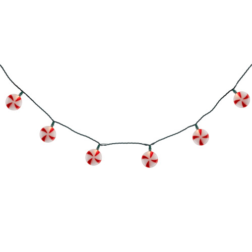 10-Count Peppermint Candies Christmas Lights - 6ft Green Wire