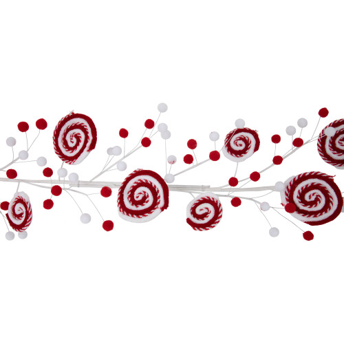 30" Candy Cane Swirls and Pom Poms Christmas Garland