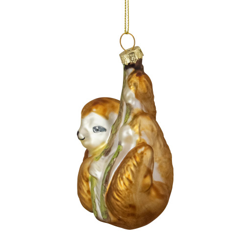 4" Gold Sloth with Bamboo Glass Christmas Ornament
