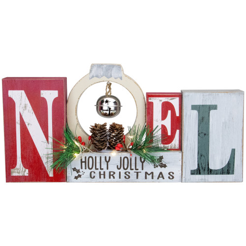LED Lighted "Noel Holly Jolly Christmas" Holiday Sign with Jingle Bell - 13"