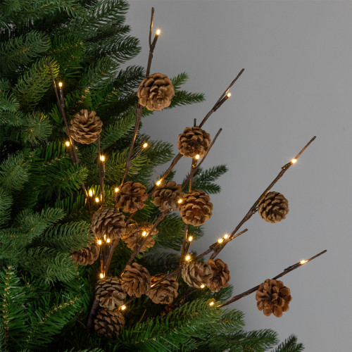 Lighted Pinecone Christmas Branch Bundle - 23" - Warm White LED - Set of 3
