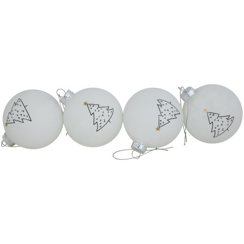 4ct Matte White Christmas Tree Glass Ball Ornaments 3"
