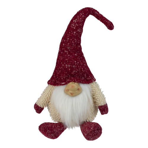 Chubby Smiling Gnome Plush Christmas Figure - 17" - Ivory and Red