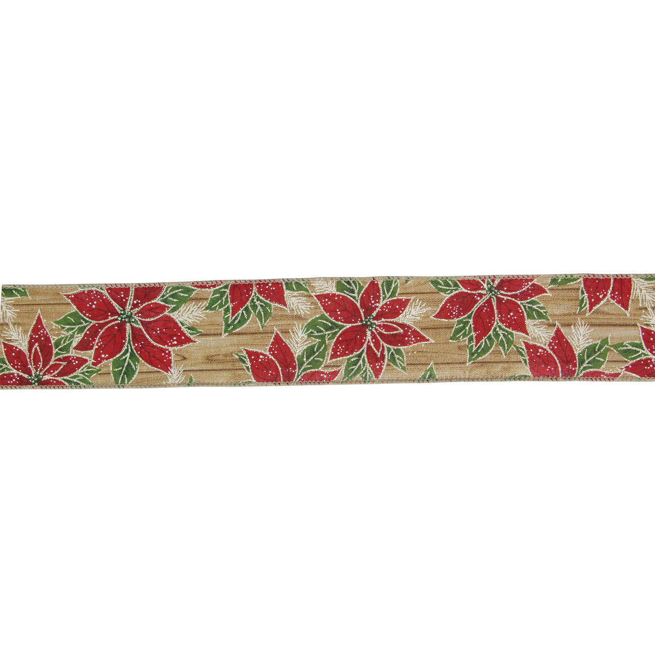 Red and Green Poinsettia Christmas Wired Craft Ribbon 2.5" x 16 Yards