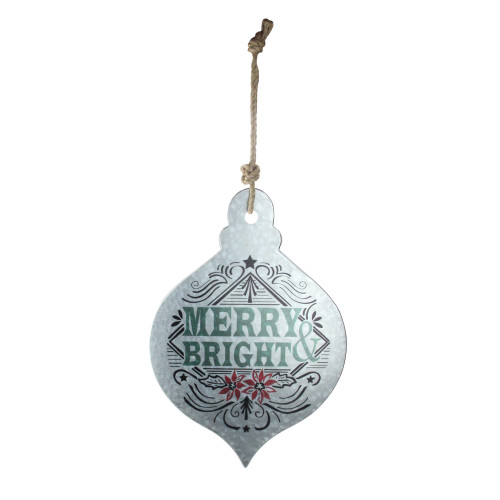 20" Silver and Green 'Merry Bright' Onion Christmas Wall Hanging Ornament