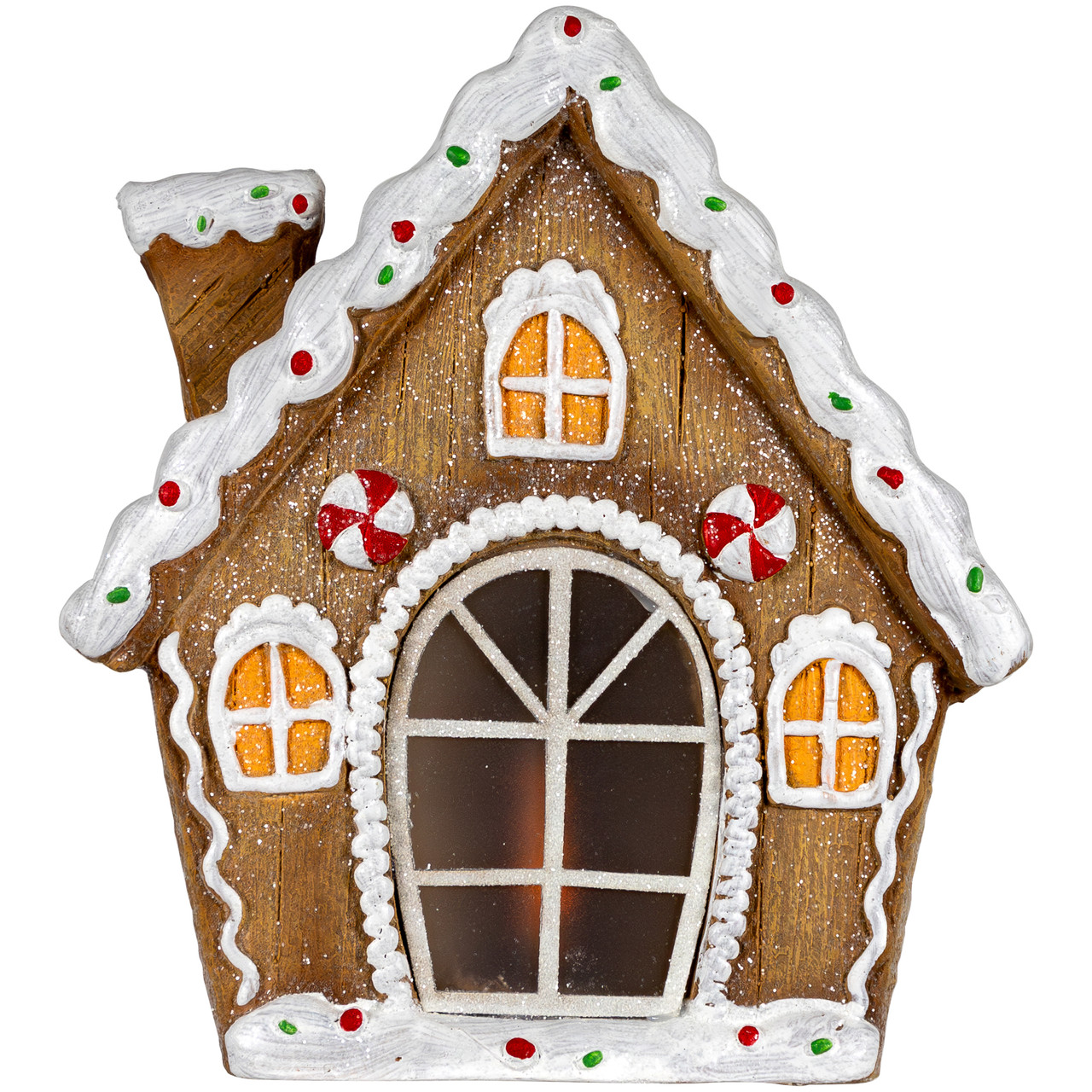 LED Lighted Frosted Gingerbread Peppermint Christmas House - 12.5"