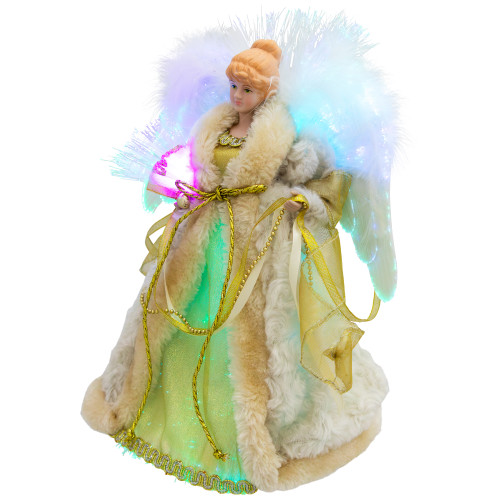 Color-Changing Fiber Optic Angel Christmas Tree Topper - 12" - Gold