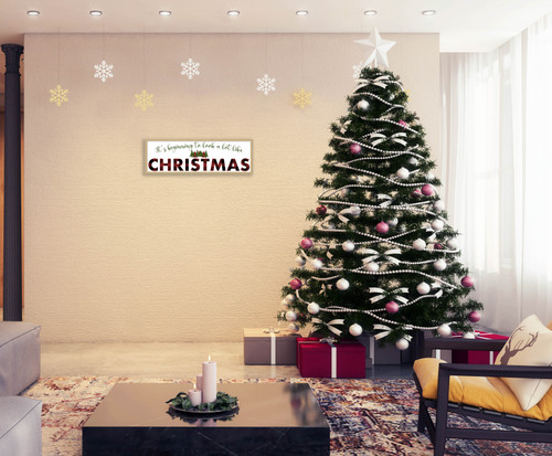 Big It's beginning to look A Lot Like Christmas 9.5" x 28.5" Framed Christmas Wall Decor  Sign Poster in a Natural Wooden Frame with UV Acrylic