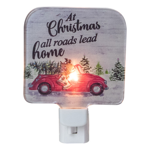 4" Red and Green Christmas Night Light with a Reindeer and Car