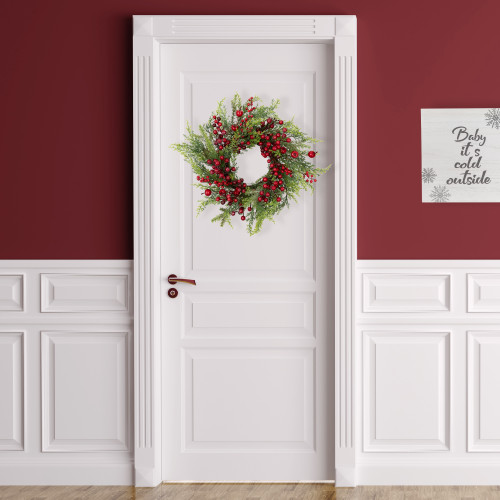 Frosted Berry and Crabapple Artificial Cedar and Pine Christmas Wreath - 24" - Unlit
