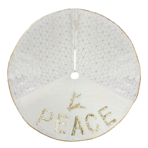 48" Cream and Gold Peace and Reindeer Christmas Tree Skirt
