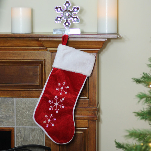 19" Red and White Snowflake Embroidered Christmas Stocking