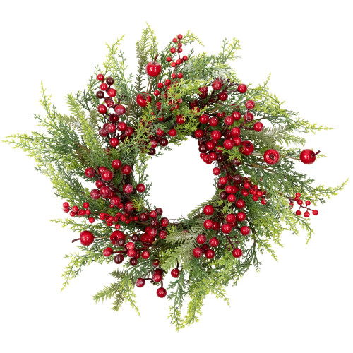 Frosted Berry and Crabapple Artificial Cedar and Pine Christmas Wreath - 24" - Unlit