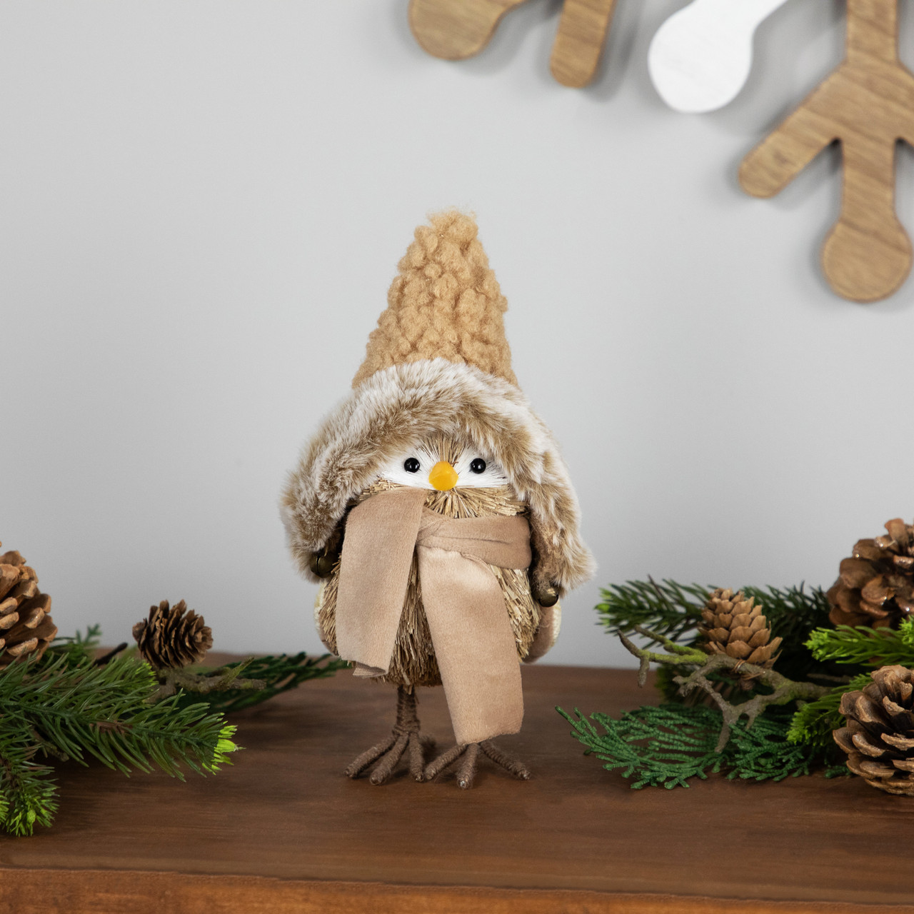 Woodland Bird in Winter Hat Christmas Figurine - 8"