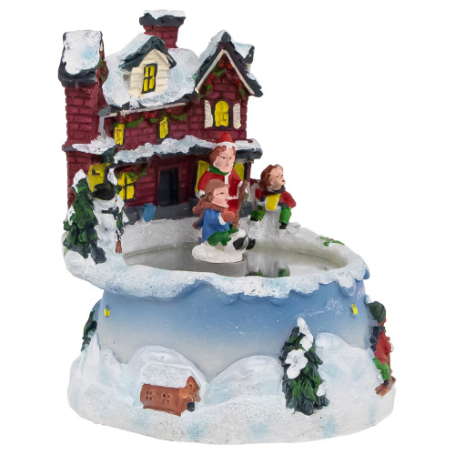 Animated and Musical Village Ice Skating Pond Christmas Scene - 5.25"