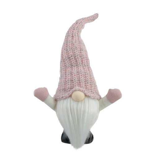 LED Lighted Round Rattan Christmas Gnome Figure - 14" - Pink and Cream