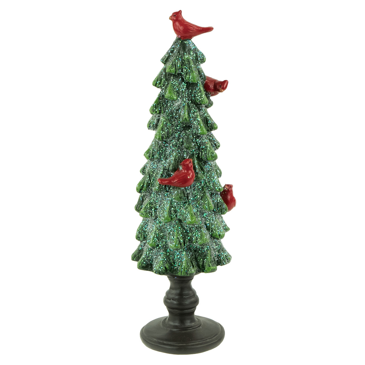 Glittered Christmas Tree with Cardinals Decoration - 8.75" - Green and Red