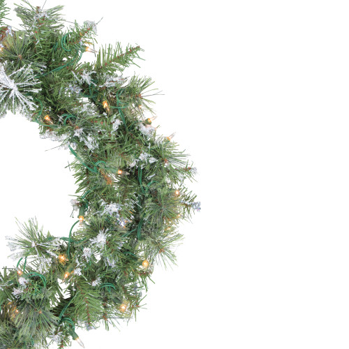 Pre-Lit Snow Mountain Pine Artificial Christmas Wreath - 24" - Clear Lights