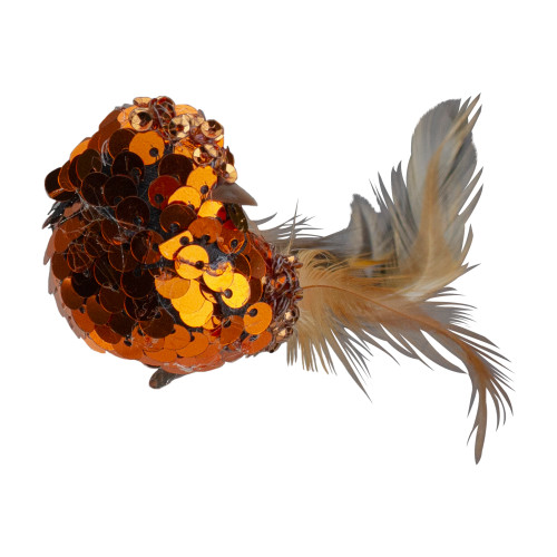 4.5" Right Facing Orange Sequined Bird Christmas Ornament
