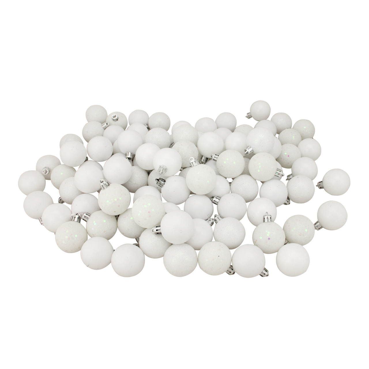 96ct White Shatterproof 4-Finish Christmas Ball Ornaments 1.5" (40mm)