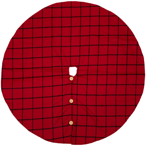 48" Red Flannel Christmas Tree Skirt with Buttons