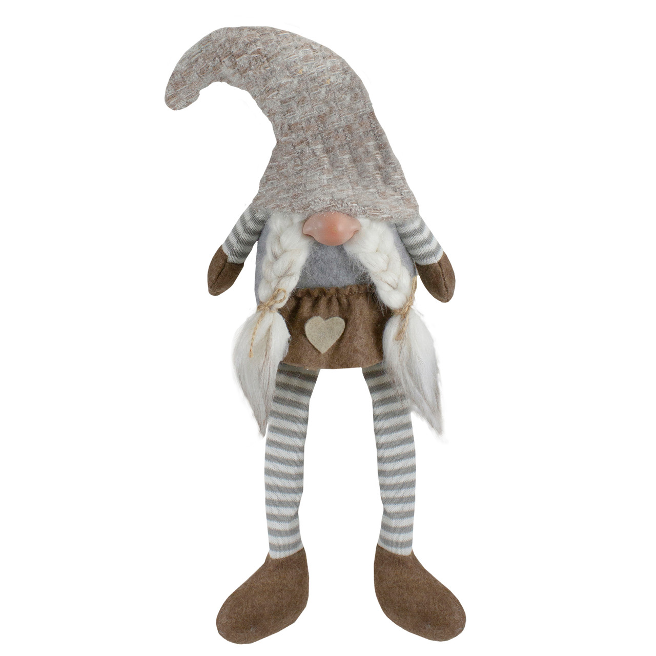Sitting Girl with Braids Christmas Gnome Figure - 7.5" - Gray and Beige