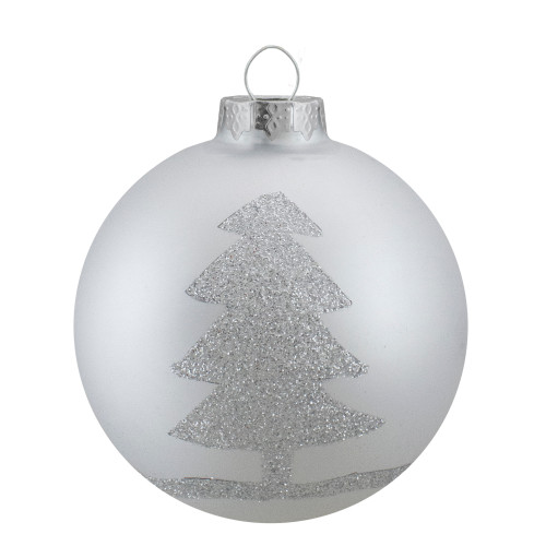 Set of 4 Silver Glass Ball Christmas Ornaments 3.25" (80mm)