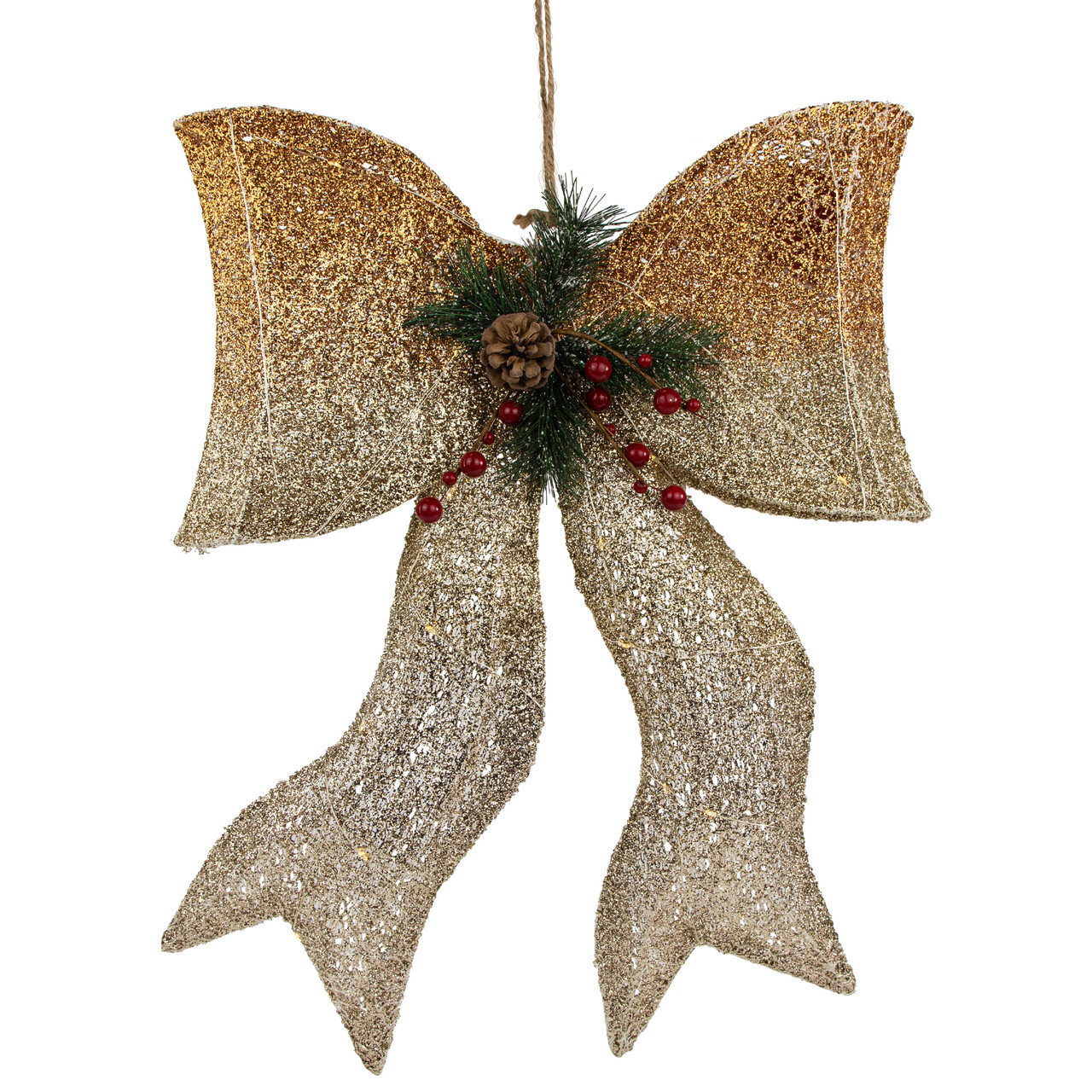 23" LED Lighted Champagne Gold Ombre Mesh Bow Christmas Decoration