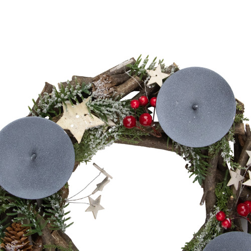 Frosted Pine Cones, Berries and Stars Votive Christmas Candle Holder - 12"