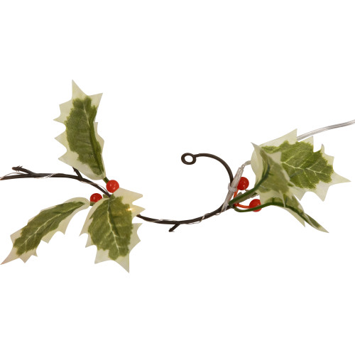 Pre-Lit Battery Operated Holly and Berry Christmas Garland - 7.5' x 5" - Warm White Lights