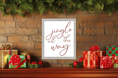 Jingle All The Way 17.5" x 21.5" Framed Christmas Wall Decor Art Print Sign Poster in a White Wooden Frame with UV Acrylic and Hangers