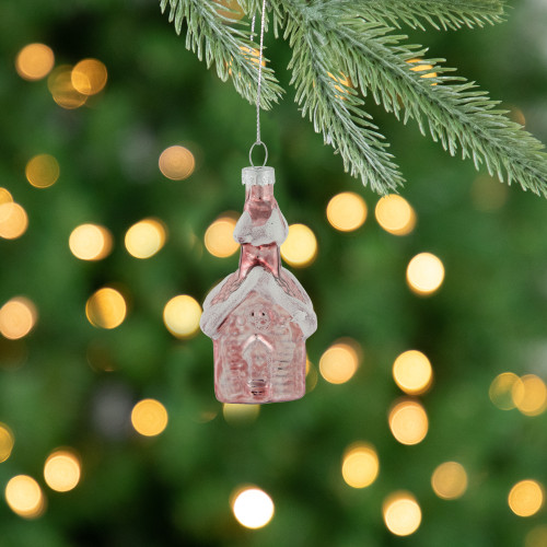 3.25" Snow Covered Pink Church Glass Christmas Ornament