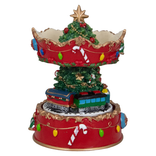 Santa on Train Musical Christmas Carousel - 6" - Red and Gold