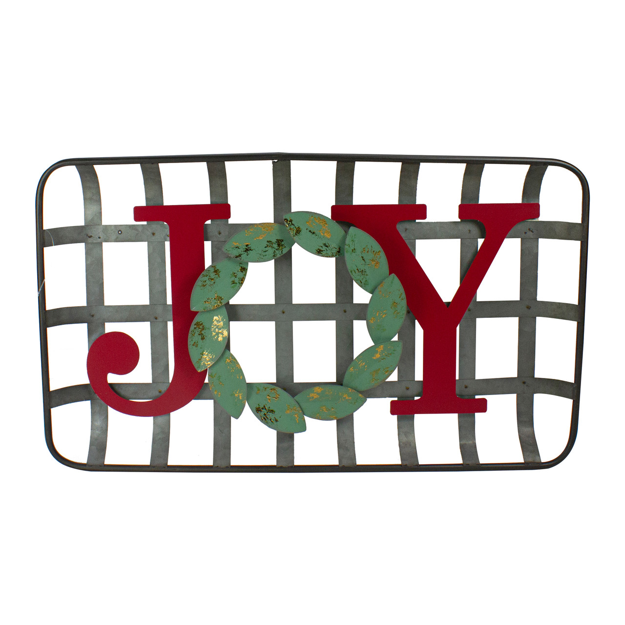 24" Red and Green "JOY" Rustic Tobacco Basket Christmas Wall Decor
